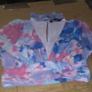 Zara Pink and Blue Floral Blouse